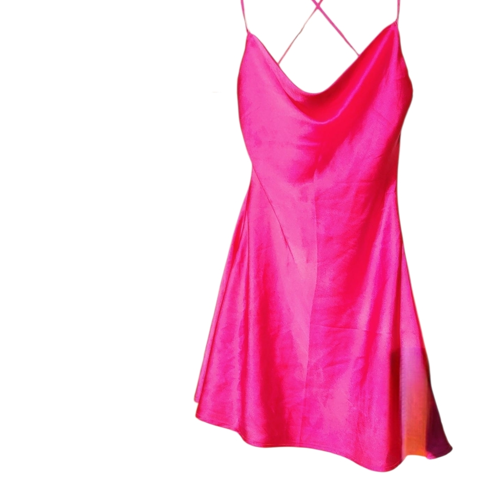 Hollister Hot Pink Satin Mini Dress With Low Cut Draped  Back XS